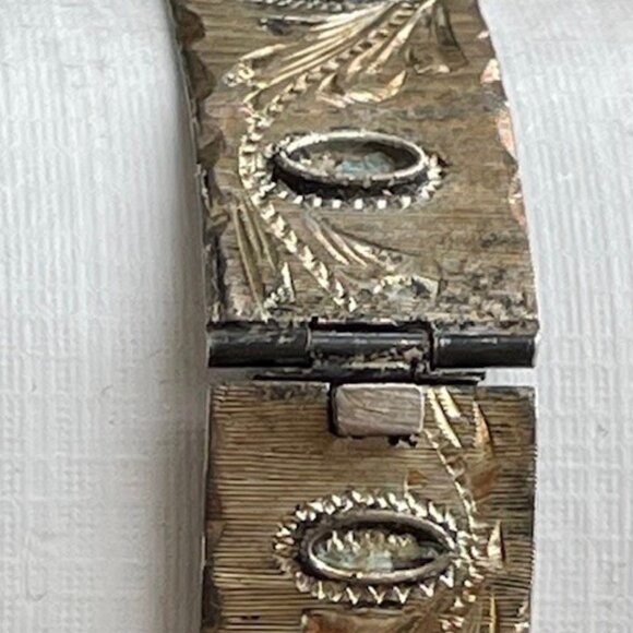 Vtg. MEXICO 4 Panel Cuff Bracelet TURQUOISE INLAYS Artisan MMS and Eagle - Picture 11 of 11